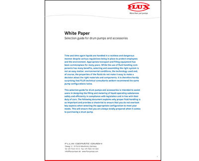 White Paper - Selection guide for drum pumps and accessories.